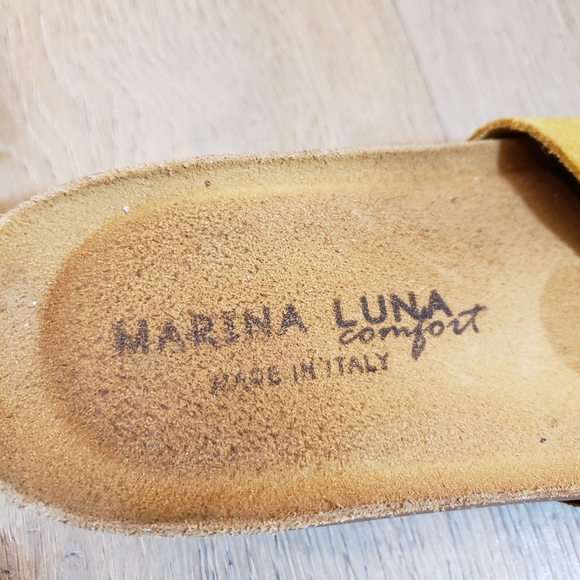Marina Luna Mustard Yellow Suede Leather Mules - Picture 2 of 9